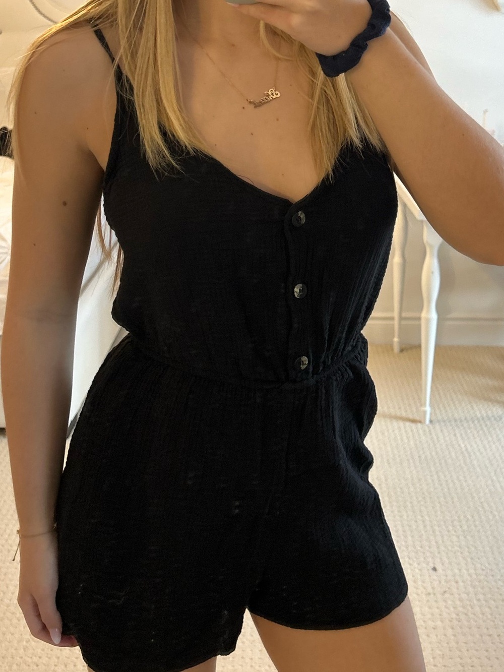 Zara Black Sleeveless Button-Front Romper